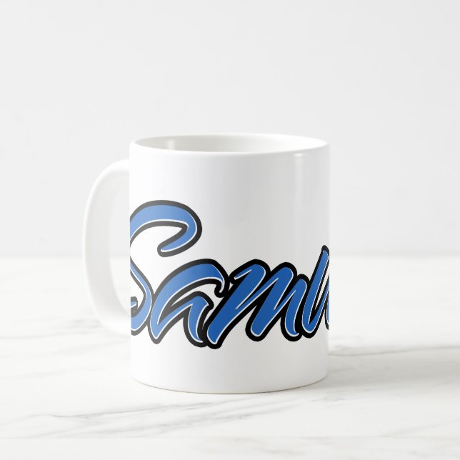 Samuel First Name Name blue cup coffee cup (Front Left)