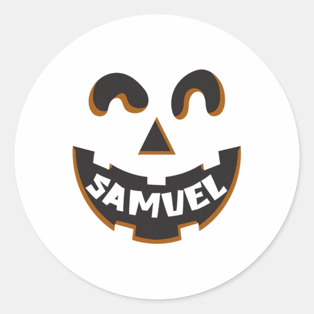 Samuel Jack O' Lantern Pumpkin Kids Custom Hallowe Classic Round Sticker (Front)