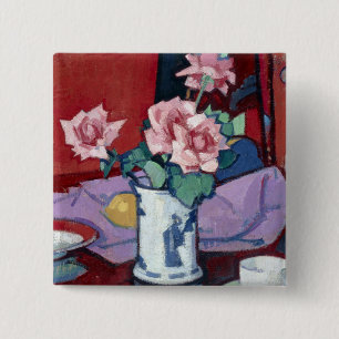 Samuel John Peploe Pink Roses, Chinese Vase 15 Cm Square Badge