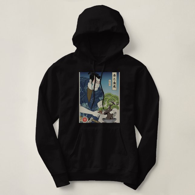 Samurai And Bonsai Tree Ukiyoe Japanese Warrior Lo Hoodie (Design Front)