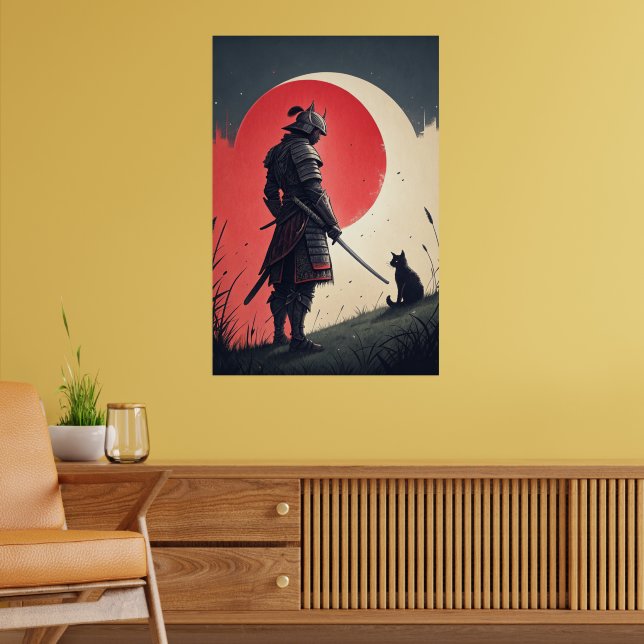 Samurai and Cat: Moonlit Vigil Poster (Living Room 2)