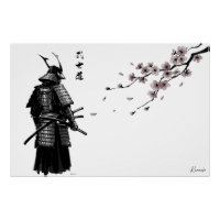 Samurai and Sakura Art Print – Japanese Wall Poste