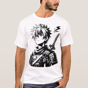 Samurai Anime Warrior - Bold Black and White Illus T-Shirt