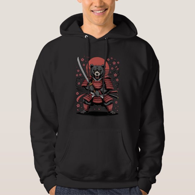 Samurai Bear  Adult Pullover Hoodie (Front)