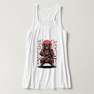 Samurai Bear Canvas Flowy Racerback Tank Top