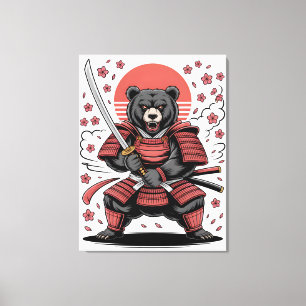 Samurai Bear Stretched Canvas Print