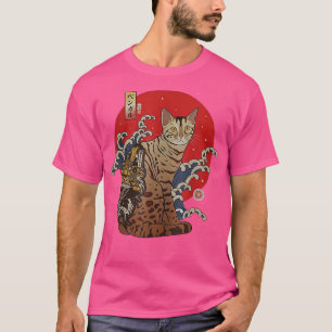 Samurai Bengal Cat Ukiyoe Japanese Warrior Lover T-Shirt