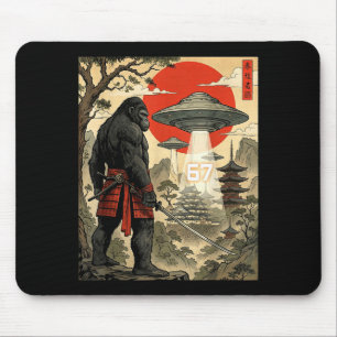 Samurai Bigfoot 67 Six Seven Meme Vintage Japanese Mouse Pad