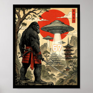 Samurai Bigfoot 67 Six Seven Meme Vintage Japanese Poster