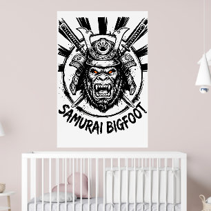 Samurai Bigfoot : Japanese Warrior Sasquatch Art Poster