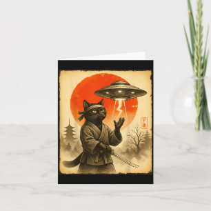 Samurai Black Cat Alien Ufo Japanese Warrior Cat Card