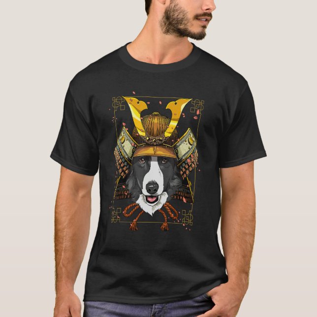 Samurai Border Collie Pet Dog  Japanese Warrior Bu T-Shirt (Front)