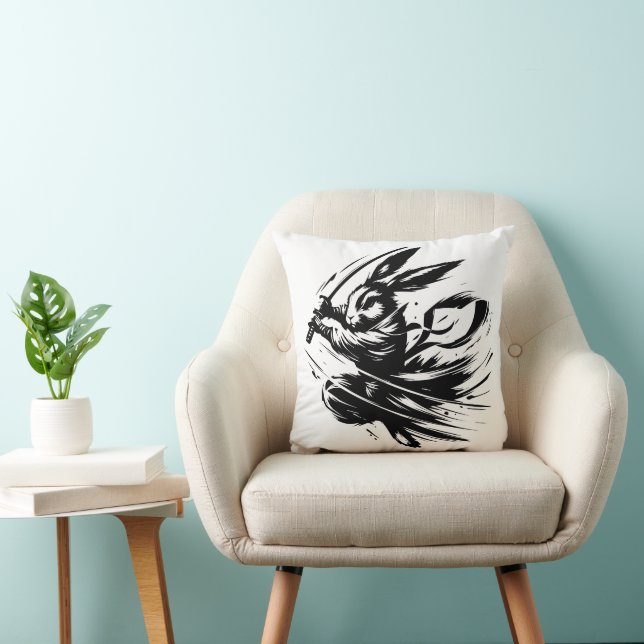 Samurai Bunny Black Ink Warrior Rabbit Cushion (Chair)