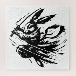 Samurai Bunny Black Ink Warrior Rabbit Jigsaw Puzzle