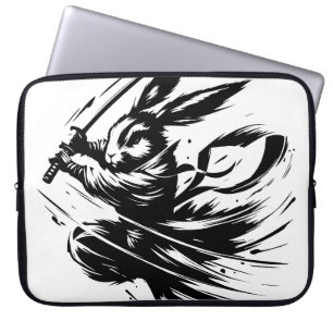 Samurai Bunny Black Ink Warrior Rabbit Laptop Sleeve