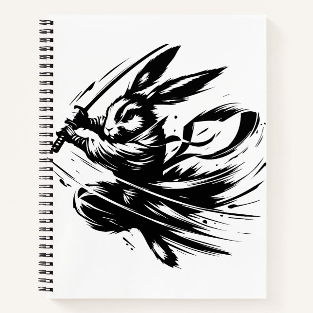 Samurai Bunny Black Ink Warrior Rabbit Notebook (Front)