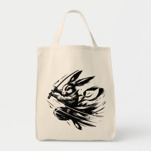 Samurai Bunny Black Ink Warrior Rabbit Tote Bag