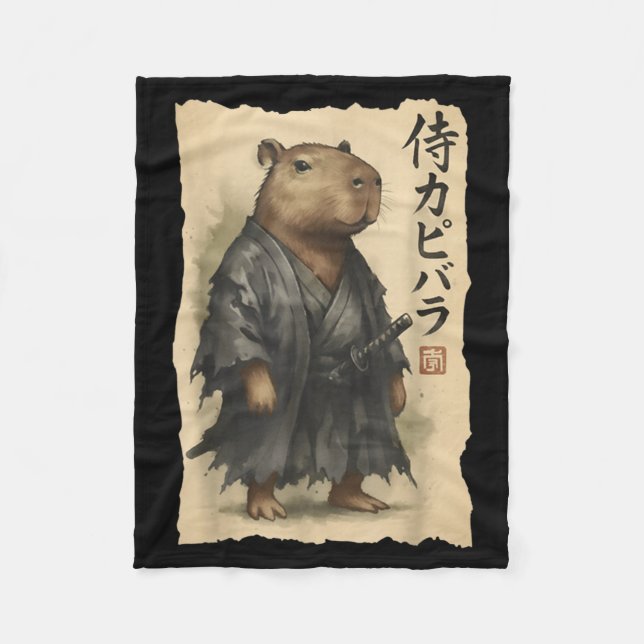 Samurai Capybara Funny Capybara Japanese Animal Fleece Blanket (Front)