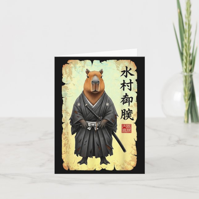 Samurai Capybara Japanese Art Vintage Graphic Funn Card (Front)