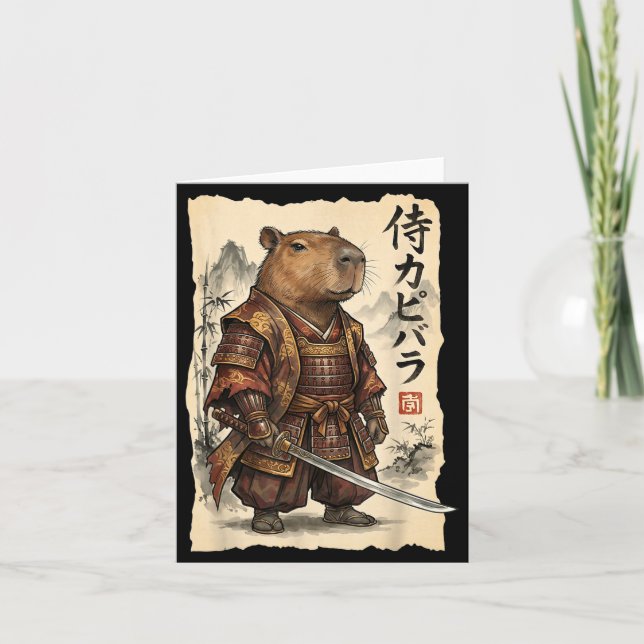 Samurai Capybara Japanese Art Vintage Graphic Funn Card (Front)