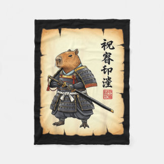 Samurai Capybara Japanese Art Vintage Graphic Funn Fleece Blanket