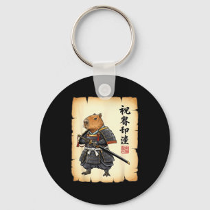 Samurai Capybara Japanese Art Vintage Graphic Funn Key Ring