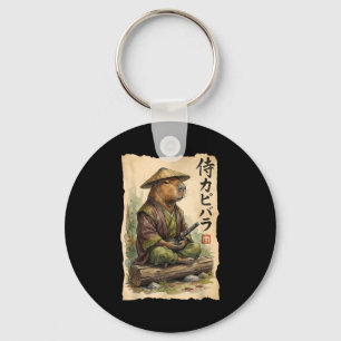 Samurai Capybara Japanese Art Vintage Graphic Funn Key Ring
