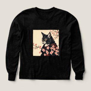 Samurai Cat Among Cherry Blossoms