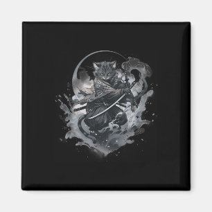 Samurai Cat Anime Japanese Ninja Warrior Aesthetic Magnet