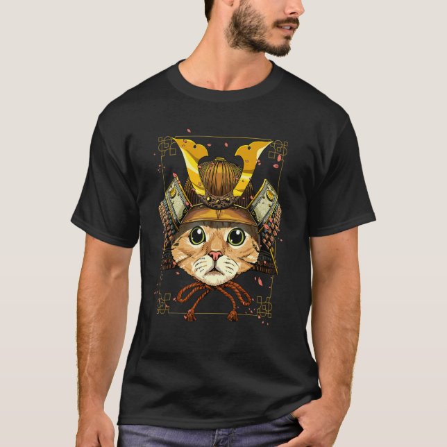 Samurai Cat Armor Japanese Warrior Bushido Japanes T-Shirt (Front)