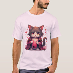 Samurai Cat Boba Tea sakura Anime Japanese  bubble T-Shirt