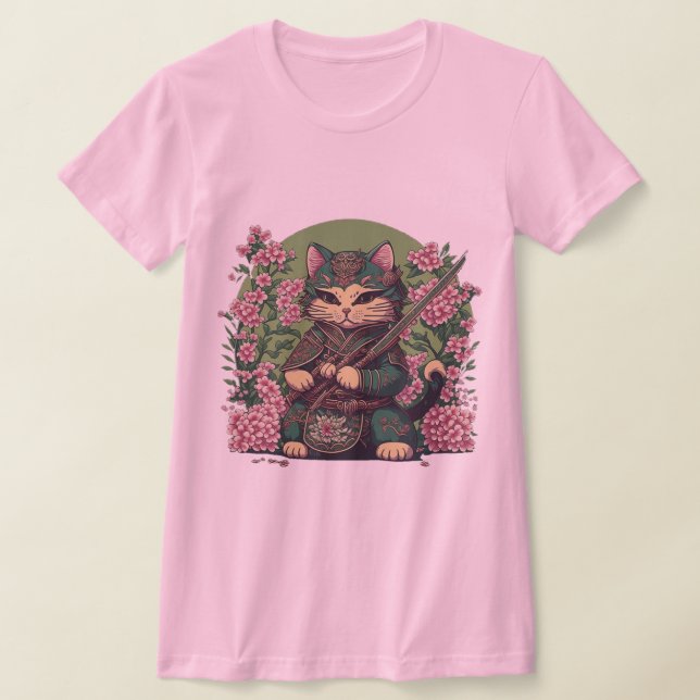 Samurai Cat Cute Cat Ninja T-Shirt (Laydown)