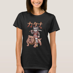 Samurai Cat Dog Japanese Art Ukiyo-e Bulldog Graph T-Shirt