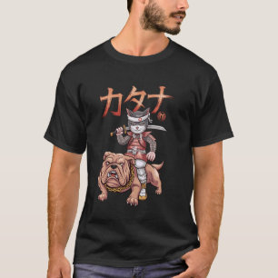 Samurai Cat Dog Japanese Art Ukiyo-e Bulldog Graph T-Shirt