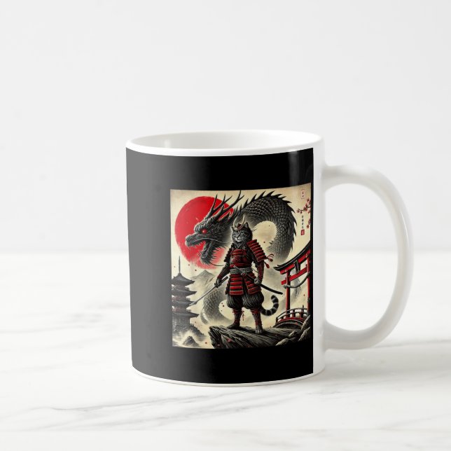Samurai Cat Graphic Warrior Japanese Cat Ninja Men Coffee Mug (Right)