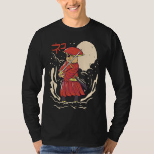 Samurai Cat Illustration  Japanese Cute Graphic T-Shirt