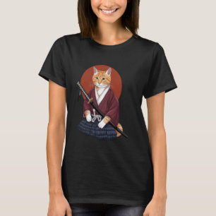 Samurai Cat in Traditional Armour with Katana Desi T-Shirt