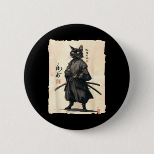 Samurai Cat Japanese Anime Cat Lover Funny For Men 6 Cm Round Badge