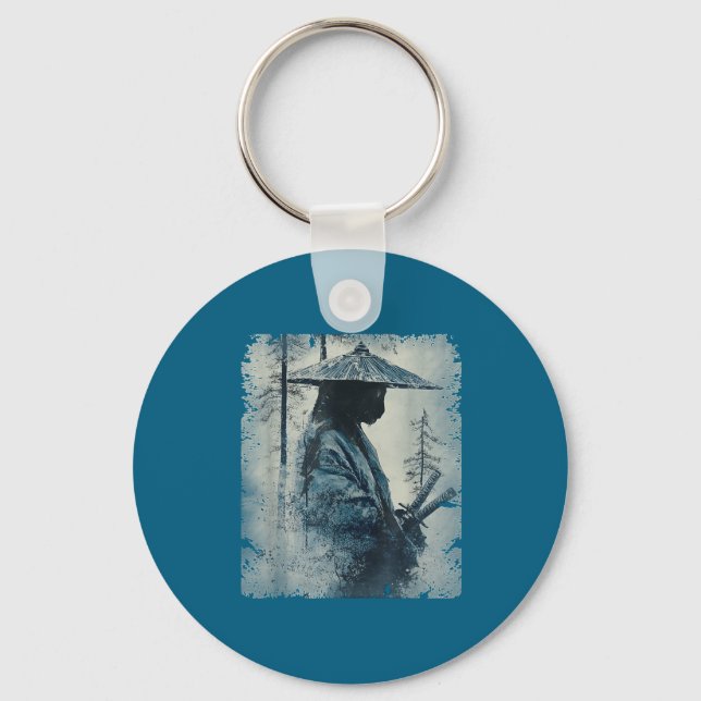 Samurai Cat Japanese Art Anime Men Women Kids Grap Key Ring (Front)
