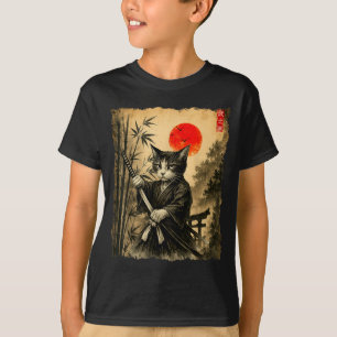 Samurai Cat Japanese Art Men Boys Funny Graphic Te T-Shirt