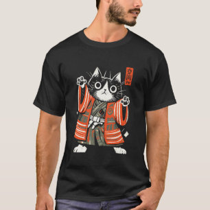 Samurai Cat Japanese Art Ukiyo-e Funny Warrior Kid T-Shirt
