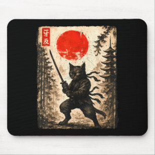 Samurai Cat Japanese Mens Boys Kids Graphic Anime  Mouse Pad