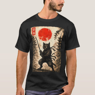 Samurai Cat Japanese Mens Boys Kids Graphic Anime  T-Shirt