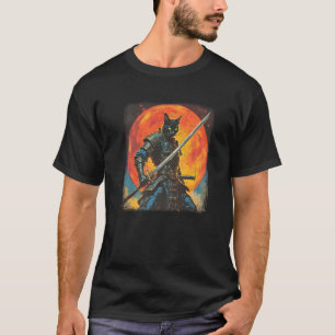 Samurai Cat Japanese Sumi e Art Kawaii Funny Novel T-Shirt