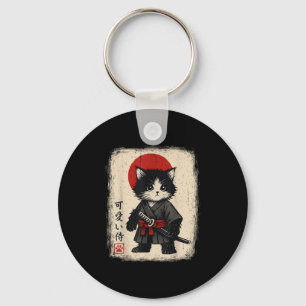 Samurai Cat Japanese Vintage Kawaii Funny Cats Key Ring