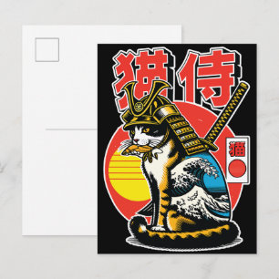 Samurai Cat Japanese Wave – Bold Warrior Postcard