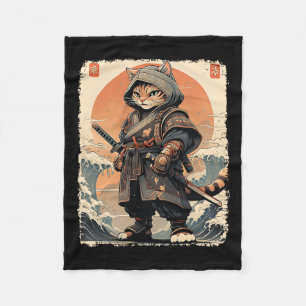 Samurai Cat Katana Full Gear Warrior Fighter Japan Fleece Blanket