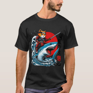 Samurai Cat Ninja Japanese Art Cat Shark Kanagawa T-Shirt