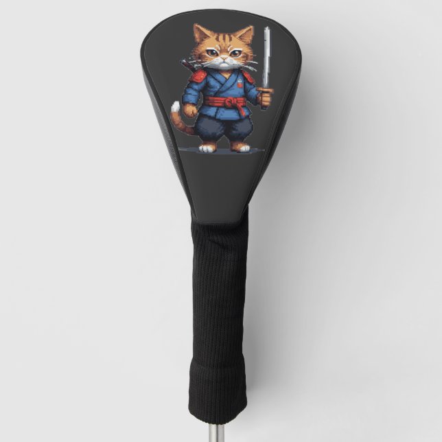 Samurai Cat Pixel Art Golf Head Cover (Front)