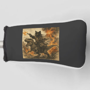 Samurai Cat Riding Dinosaur in Volcanic Eruption Golf Head Cover